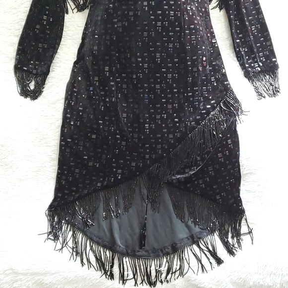 Black Beaded Velvet Leather Dress with Jacket 80s Vintage Italian Couture - Picture 14 of 15